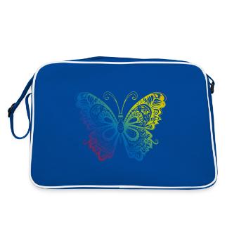 Schmetterling Mandala Boho - Retro Tasche - Blau/Weiß - Hinten