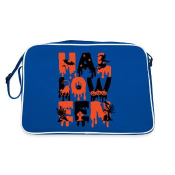 Halloween Witch, Bat, Pumpkin, Cat, Graveyard - Retro Bag - blue/white - Back