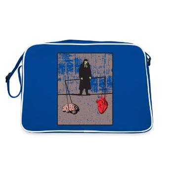Herz und Hirn in Balance - Retro Tasche - Blau/Weiß - Hinten