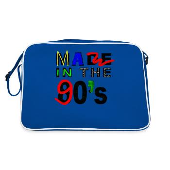 Ü30 Ü40 Spruch Made in 80's durchgestrichen 90's - Retro Tasche - Blau/Weiß - Hinten