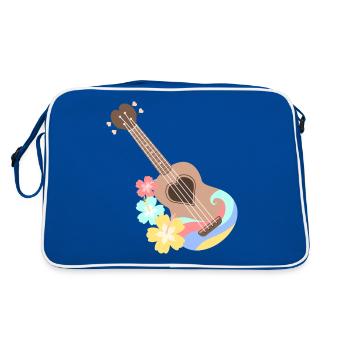 Ukulélé cœur marron avec fleurs d'Hibiscus - Sac Retro - bleu/blanc - Dos