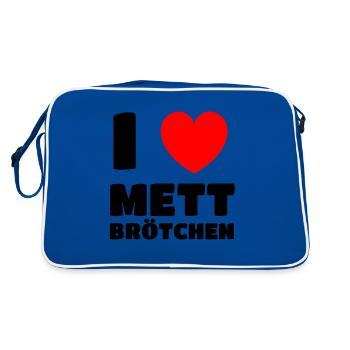 Ich liebe Mett Mettigel Hackfleisch Geschenk - Retro Tasche - Blau/Weiß - Hinten