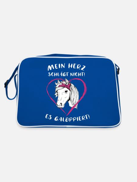 Pferde Herz Reiterin Geschenkidee - Retro Tasche - Blau/Weiß - Hinten