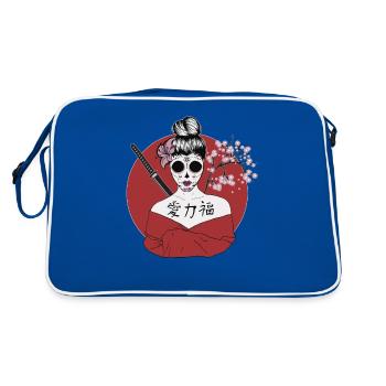 Japanische Geisha Sugar Skull - Retro Tasche - Blau/Weiß - Hinten