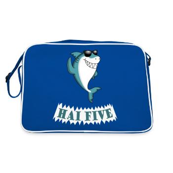 Haifisch High Five oder in dem Fall: HAI FIVE! - Retro Tasche - Blau/Weiß - Hinten