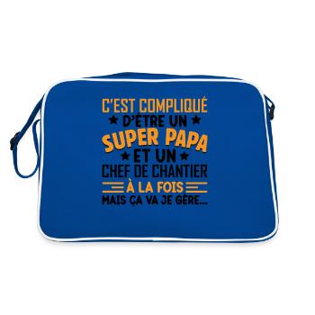 Je Suis Un Super Papa Et Un Chef De Chantier - Sac Retro - bleu/blanc - Dos