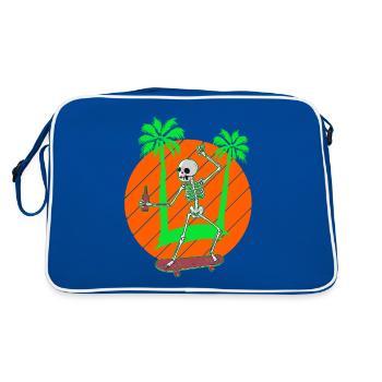 Skateboarding Skeleton Skater Palms and Drink - Retro Bag - blue/white - Back