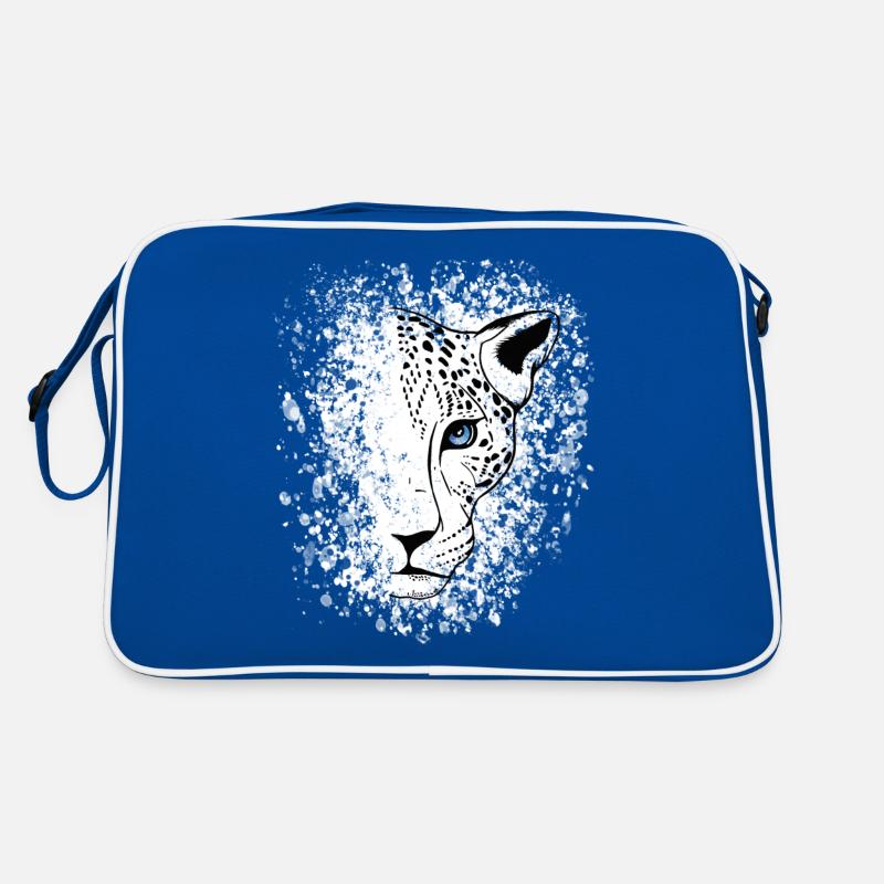 Schneeleopard Cool Raubkatze - Retro Tasche - Blau/Weiß