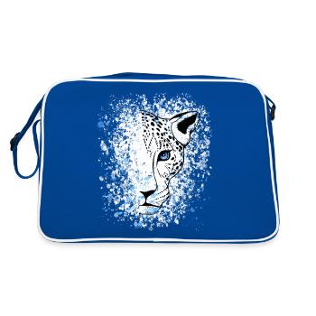 Schneeleopard Blaue Augen Cool - Retro Tasche - Blau/Weiß - Hinten