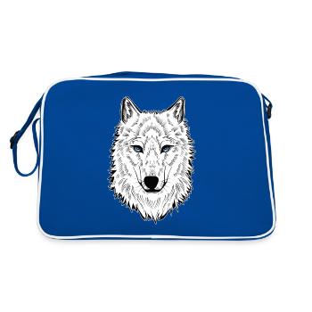 Polarwolf Wolf Blaue Augen - Retro Tasche - Blau/Weiß - Hinten