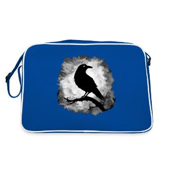 Rabe Krähe Mondschein Düster - Retro Tasche - Blau/Weiß - Hinten