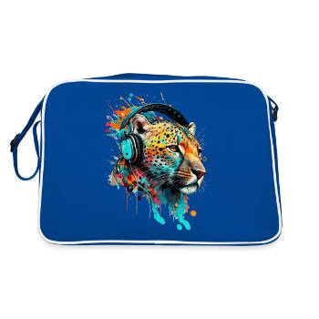 Leopard with headphones DJ - Retro Bag - blue/white - Back
