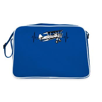 Biplane Airplane ECG Line Pilot Gift - Retro Bag - blue/white - Back
