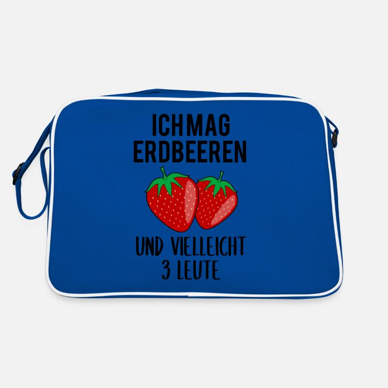 Erdbeere Lustiger Spruch Sommer Frucht Obst - Retro Tasche - Blau/Weiß
