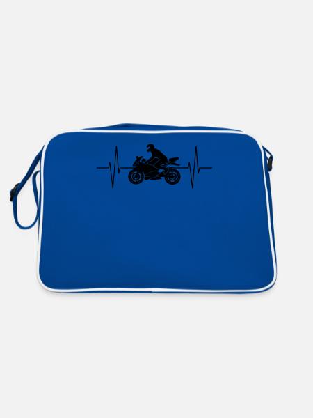 Motorcyclist heartbeat line motorcycle gift - Retro Bag - blue/white - Back