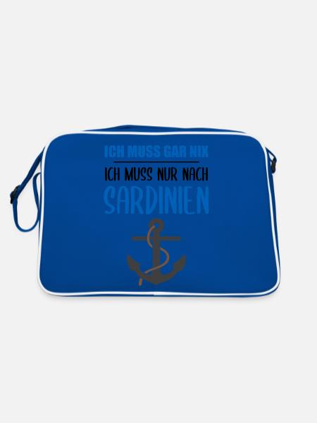 Sardinien Lustiger Spruch Italien Urlaub Geschenk - Retro Tasche - Blau/Weiß - Hinten
