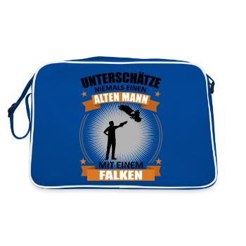 Falkner Alter Mann Spruch Falknerei Geschenk - Retro Tasche - Blau/Weiß - Hinten