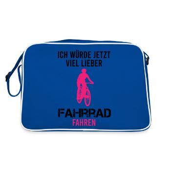 Mountainbike Fahrer Spruch Lustig Geschenk Damen - Retro Tasche - Blau/Weiß - Hinten