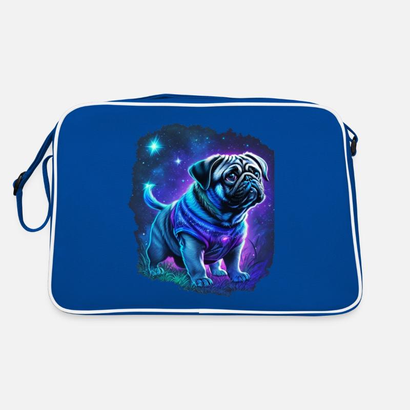 Mystischer Mops Hund - Retro Tasche - Blau/Weiß