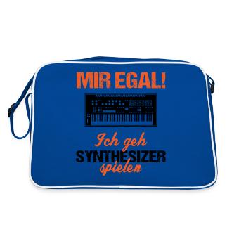 Mir egal Synthesizer Spielen Musik Geschenk - Retro Tasche - Blau/Weiß - Hinten
