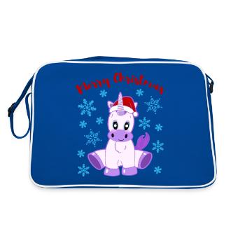 Zauberhaftes Einhornkind Merry Christmas - Retro Tasche - Blau/Weiß - Hinten