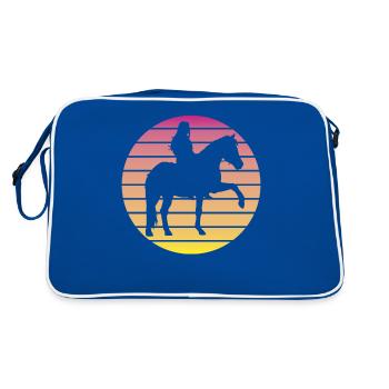 Abendrot Reiterin Pferdezauber - Retro Tasche - Blau/Weiß - Hinten