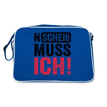 Lustiger Spruch: N Scheiß muss ich - Retro Tasche - Blau/Weiß - Hinten