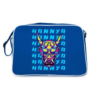 Hannya Mask Neon Demon Japan Art - Retro Bag - blue/white - Back