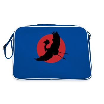 Flying Crane Silhouette Art - Retro Bag - blue/white - Back