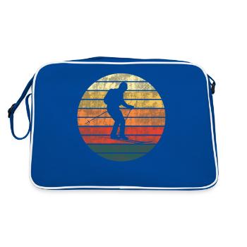 Sonnenuntergang auf Ski Geschenk - Retro Tasche - Blau/Weiß - Hinten