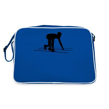 Sprinter Start Dynamik Kraft Sportler Geschenk - Retro Tasche - Blau/Weiß - Hinten