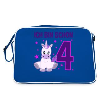 Einhorn Glitzerparty 4 Jahre Zauber - Retro Tasche - Blau/Weiß - Hinten