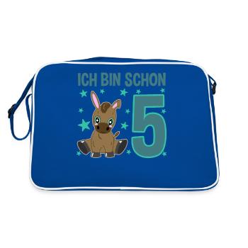 Five-year-old donkey celebrates big - Retro Bag - blue/white - Back