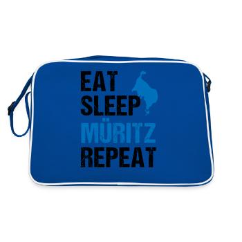Müritz-Rhythmus: Essen, Schlafen, Erleben - Retro Tasche - Blau/Weiß - Hinten