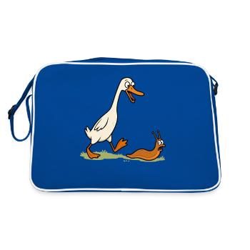 Mignon canard coureur chassant l’escargot dans le jardin canard coureur - Sac Retro - bleu/blanc - Dos