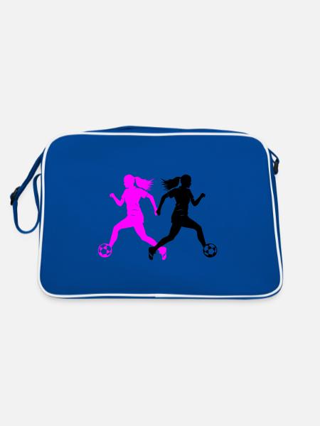 Female Soccer Player Silhouette Soccer Player Woman - Retro Bag - blue/white - Back