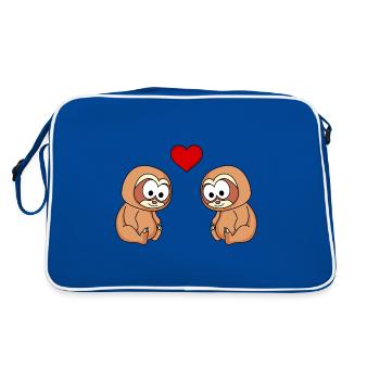 Faultier Comic Paar liebe - Retro Tasche - Blau/Weiß - Hinten