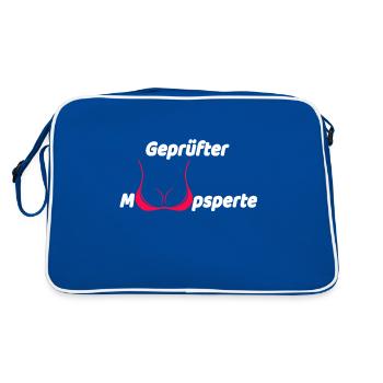 Geprüfter Mopsperte; Brüste - Retro Tasche - Blau/Weiß - Hinten