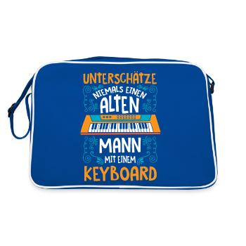 Keyboard Synthesizer Keyboarder Alter Mann - Retro Tasche - Blau/Weiß - Hinten