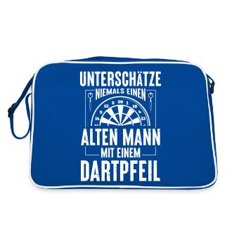 Darts | Alter Mann | Dartscheibe Dartspieler - Retro Tasche - Blau/Weiß - Hinten