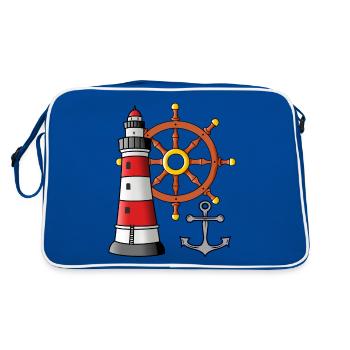 Lighthouse Steering Wheel Anchor Maritim Sailor Ahoi - Retro Bag - blue/white - Back