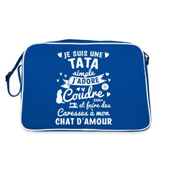 tata coudre couture propriétaire chat tante tatie - Sac Retro - bleu/blanc - Dos