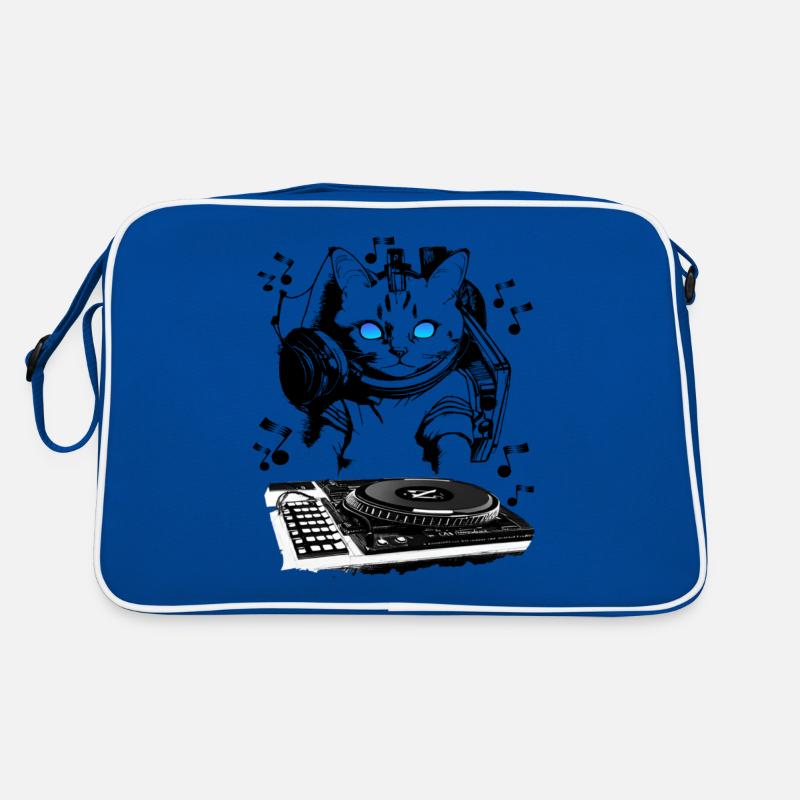 Katzen DJ mit Mischpult - Retro Tasche - Blau/Weiß