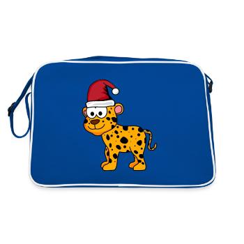 Leopard Comic Weihnachten - Retro Tasche - Blau/Weiß - Hinten