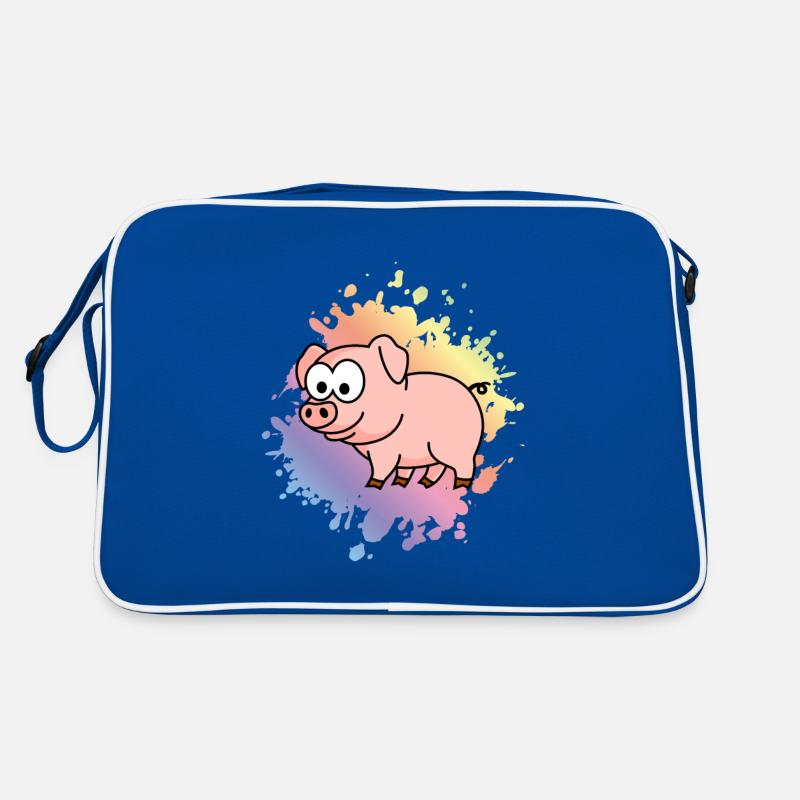 Schwein Comic Tier - Retro Tasche - Blau/Weiß