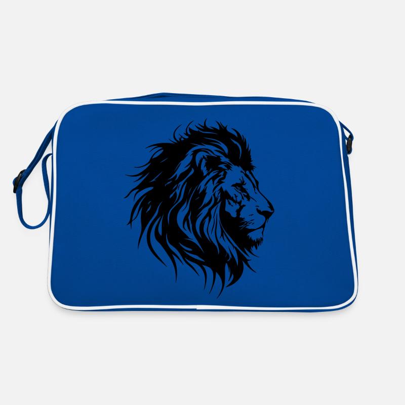 Tête de Lion Silhouette de Lion - Sac Retro - bleu/blanc