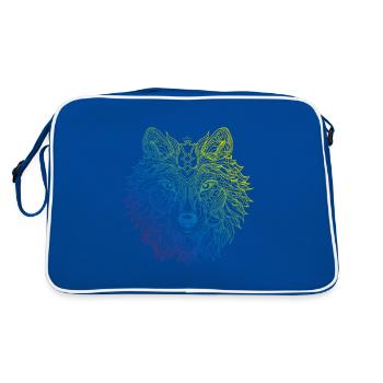 Wolf Mandala Boho - Retro Tasche - Blau/Weiß - Hinten