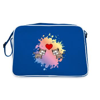 Cat Comic Couple Love - Retro Bag - blue/white - Back