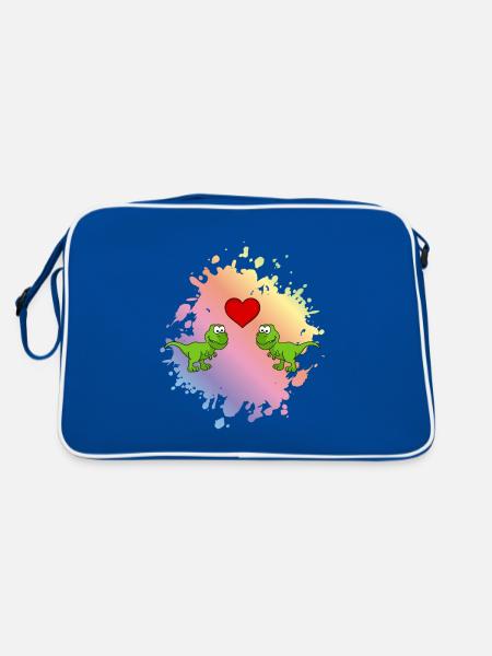 Dinosaurier T-Rex Paar Liebe - Retro Tasche - Blau/Weiß - Hinten
