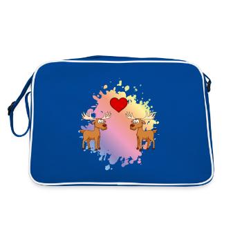 Elch Comic Paar Liebe - Retro Tasche - Blau/Weiß - Hinten